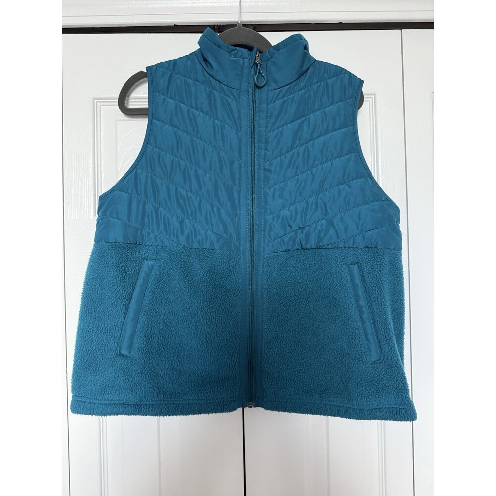 Tek Gear Women's Mixed-Media Puffer Fleece Vest Dark Teal Blue Size Medium